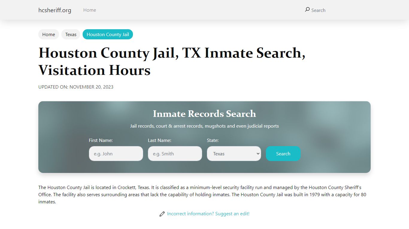 Houston County Jail, TX Inmate Search, Visitation Hours